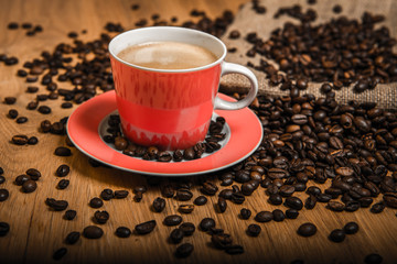 cappuccino with coffee beans