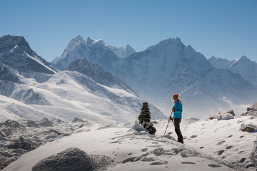 Fototapeta na wymiar Trekker in Khumbu valley on a way to Everest Base camp