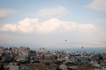 View of  Tiberias , Galilee sea - Kinneret and mountains .