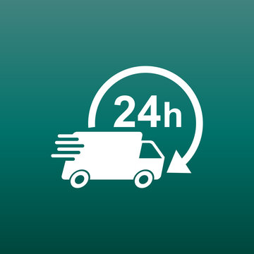 Delivery 24h truck with clock vector illustration. 24 hours fast delivery service shipping icon. Simple flat pictogram for business, marketing or mobile app internet concept