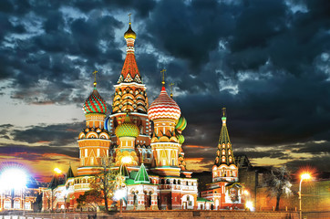 Moscow , Russia,St Basil's cathedral in the dusk,Red square