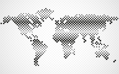 Abstract halftone world map. Dotted map. Vector