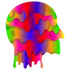 Liquify head vector. Dripping fluid in form of head in full color spectrum. Abstract logo profile shaped element.