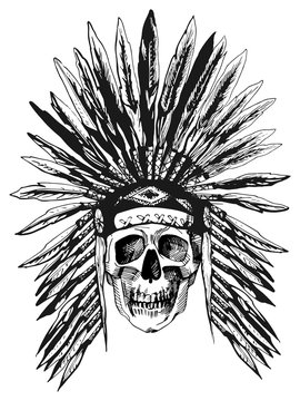 Skull in Native Americans headdress