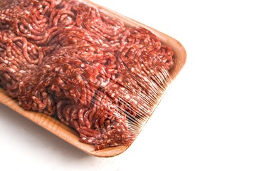 Beef mince, pork mince pictures, white background, pakette mince with gray background,

