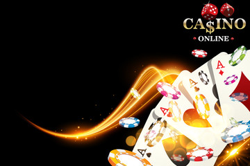 Casino poker chips background. Vector illustration casino banner with playing cards