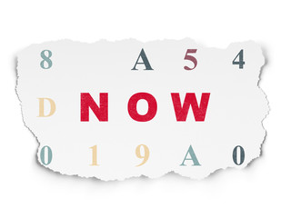 Time concept: Now on Torn Paper background