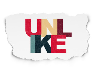 Social media concept: Unlike on Torn Paper background