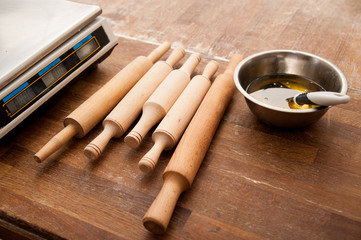 The five wheelers for the test lie next to the weights and capacity with oil under the sun