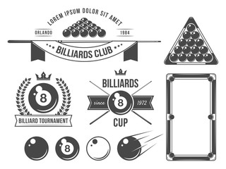 Billiards accessories and emblems - obrazy, fototapety, plakaty