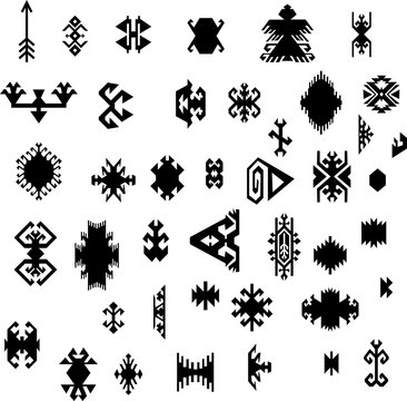 Native American Indian ethnic traditional geometric art design elements set Aztec Navajo tribal style pattern vector illustration