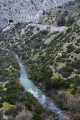 Guadalhorce river flowing through the protected area of Desfiladero de los Gaitanes