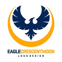 Obraz premium Eagle Logo, Eagle Crescent Moon Logo, Crescent Moon Design Logo Vector