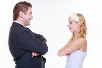 Groom and bride having quarrel argument