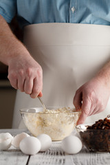 making cake in kitchen