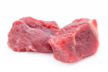 fresh meat on slice on the white background.