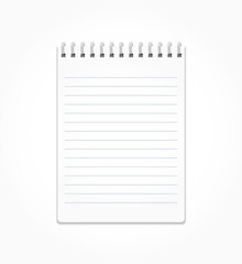 Realistic notepad with white sheets in a line on a spiral