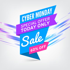 Paper sale banner. Ribbon. Cyber monday sale. Vector illustration.