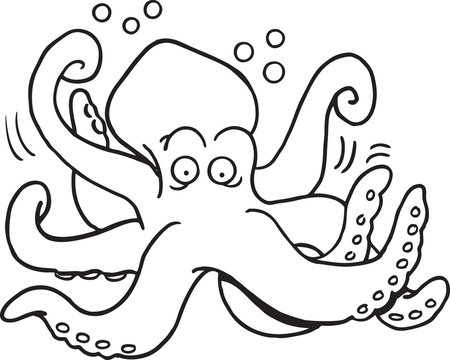 Black and white illustration of a octopus.