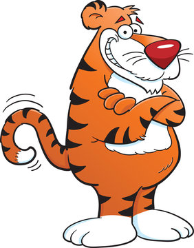 Cartoon illustration of a smiling tiger.