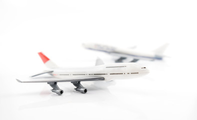 Toy airplane  Plastic toy airplane on white background.