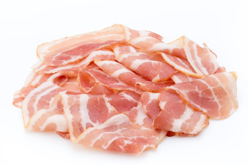 Bacon isolated on white background. Delikatese food.