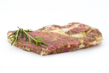 Pork chop, marinated. Isolated on the white background.
