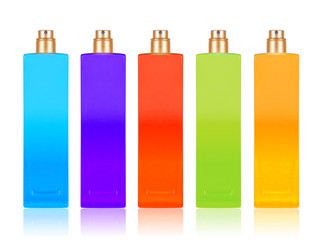 Perfume samples with different flavors isolated on white background