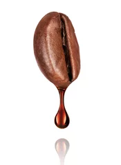 Foto op Plexiglas Drop of coffee dripping from coffee seed on white background © Krafla