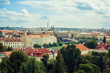 Fototapeta na wymiar Beautiful panorama view of Prague and its architecture
