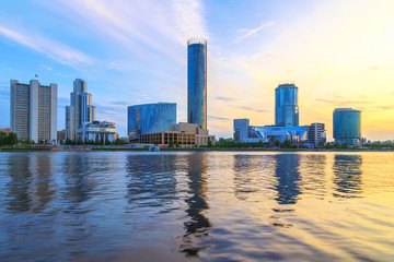 Obraz premium Sunset over business center of Yekaterinburg summer cloud sky sun