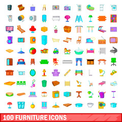 100 furniture icons set, cartoon style