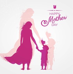 Obraz na płótnie Canvas Happy Mother`s Day flyer, banner or poster, silhouette of a mother holding her son hand. Vector illustration