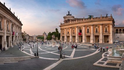 Panorama of Capitoline Hill and Piazza del Campidoglio in the Evening, Rome, Italy