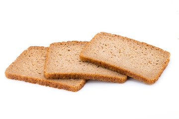 Slices of rye bread isolated on white background.