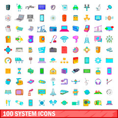 100 system icons set, cartoon style