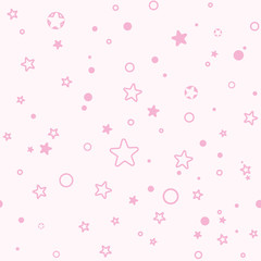 Seamless pattern of shape stars and circles. Light pink background for girls-princesses.