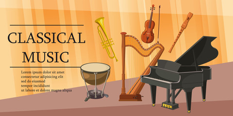 Classical music banner horizontal, cartoon style