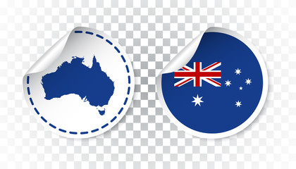 Australia sticker with flag and map. Label, round tag with country. Vector illustration on isolated background.