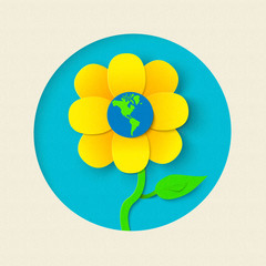 Earth day paper cut out flower world concept