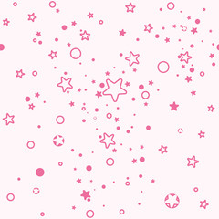 Seamless pattern of tinsel shape of star and circle. Pink background for girls-princesses.