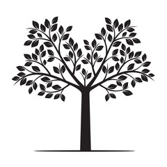 Black Tree with Leafs. Vector Illustration.