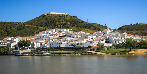 View of the village of Sanlucar on the banks of Guadiana river located in Spain taken from Alcoutim...