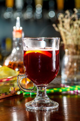 The traditional drink for winter evenings - mulled wine in the glass.