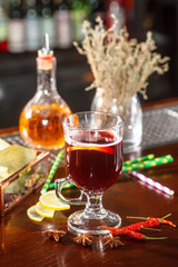 The traditional drink for winter evenings - mulled wine in the glass.