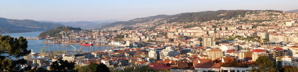 Fototapeta na wymiar panoramic of Vigo city the largest city of Galicia, Spain at sunset