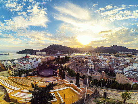 Aerial view of port city Cartagena in Spain