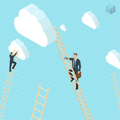 Businessmen ladder climbing to the clouds © mushakesa