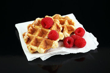 Belgian waffles with raspberries