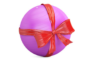 Fit ball with bow and ribbon closeup, gift concept. 3D rendering